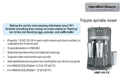 Drink Mixer Tripple Spindle Hamilton Beach Hmd 400 Ce